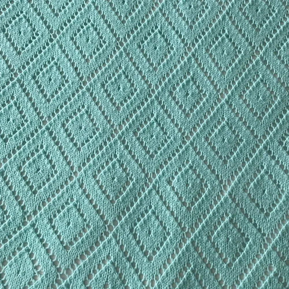 Handmade Baby Blanket Crocheted Throw Blue Mint Diamond Pattern Lightweight